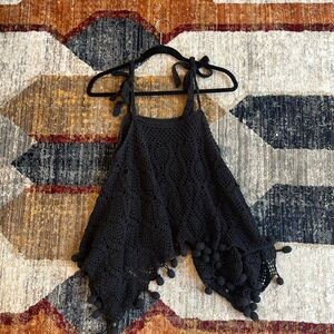 Black crochet tunic top with shoulder ties.